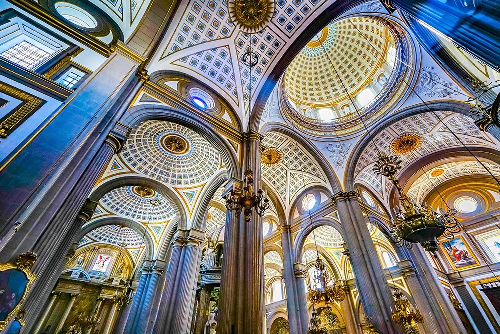Basilica ceiling Dome Stained glass Cathedral Puebla-Mexico Built in 15 to 1600s